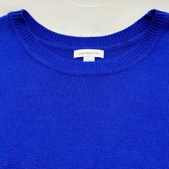 Liz Claiborne Women's 0X Knit Sweater Top Deep Royal Crochete Short Sleeves NWT - Picture 12 of 15